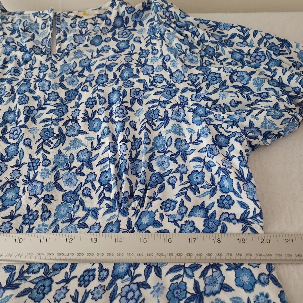 Boden Flutter Sleeve Top in Porcelain Blue, Pansy Bloom - Picture 7 of 8